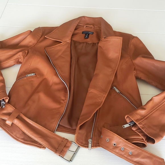 AQUA 100% Genuine leather jacket in camel sz L - Picture 2 of 12